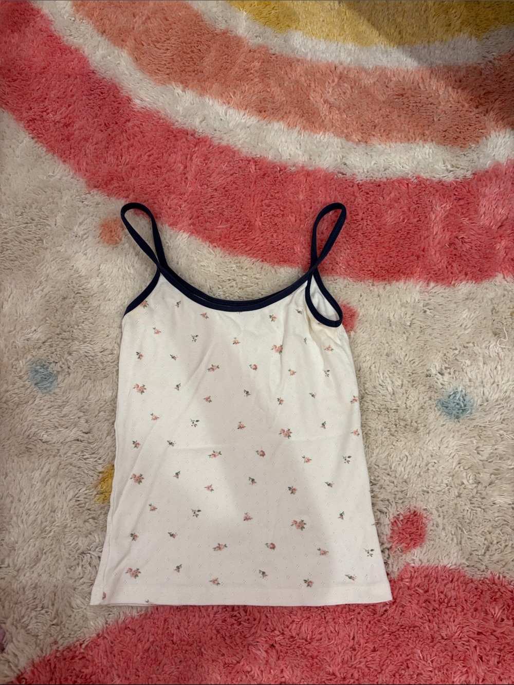 Brandy Melville White Floral Cami with Navy Trim